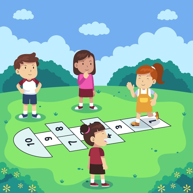 Free Vector hand drawn flat design hopscotch game