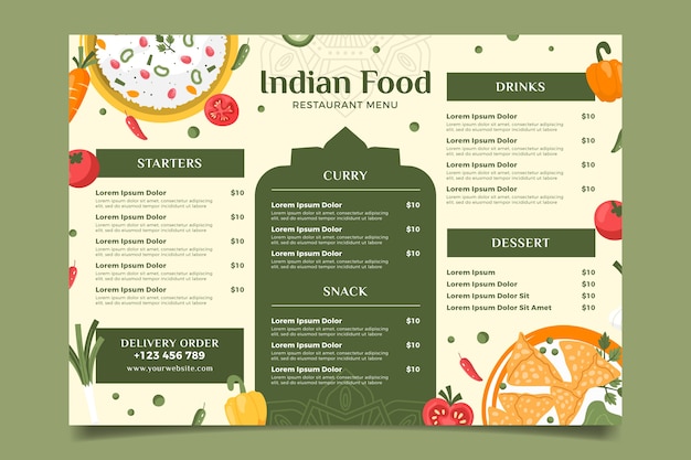 Hand drawn flat design indian menu