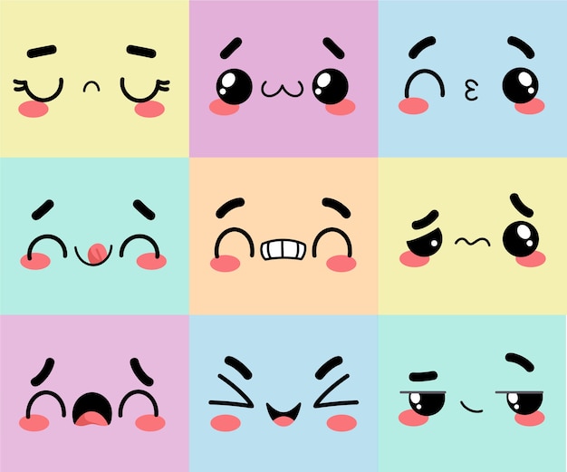 Free vector hand drawn flat design kawaii face collection