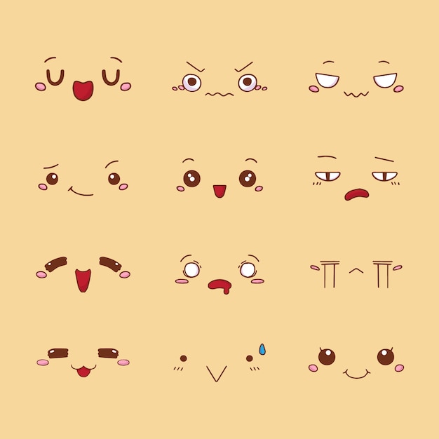 Free vector hand drawn flat design kawaii face collection