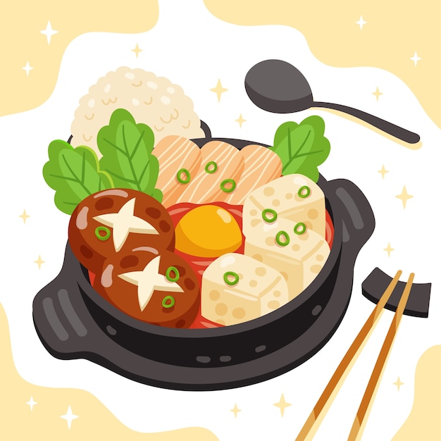 Free Vector hand drawn flat design korean food illustration