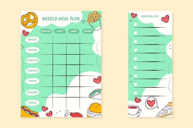 Free Vector hand drawn flat design meal planner design