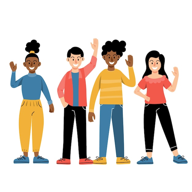 Free vector hand drawn flat design people waving illustration