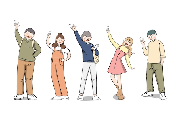 Free vector hand drawn flat design people waving illustration