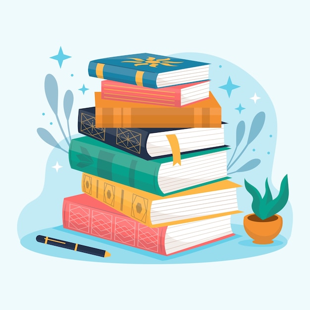 Free vector hand drawn flat design stack of books  illustration