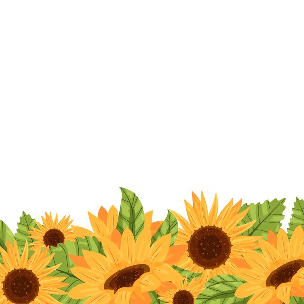 Hand drawn flat design sunflower border