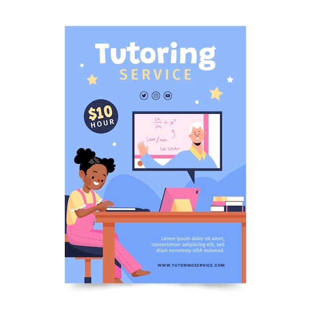 Hand drawn flat design tutoring flyer