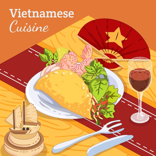 Free Vector hand drawn flat design vietnamese food illustration