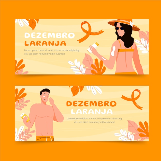 Hand drawn flat dezembro laranja horizontal banners set