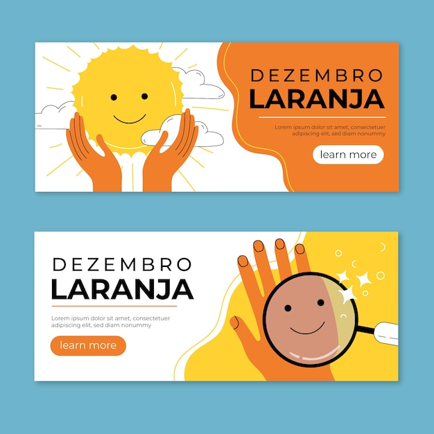 Hand drawn flat dezembro laranja horizontal banners set