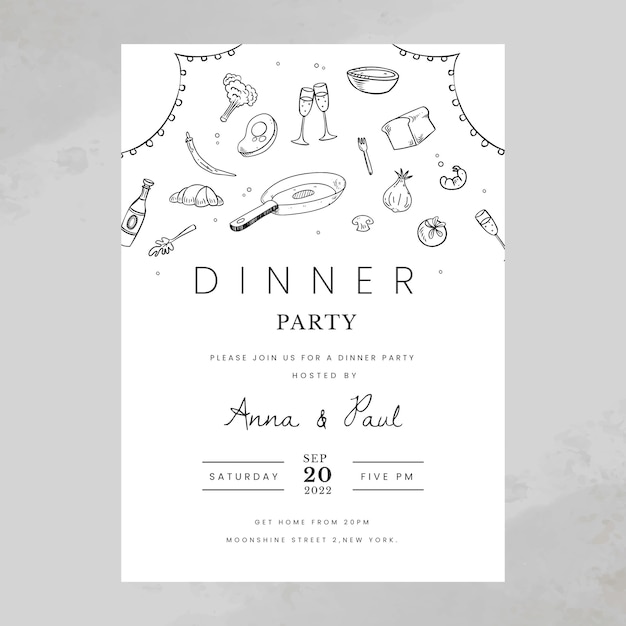 Hand drawn flat dinner invitation