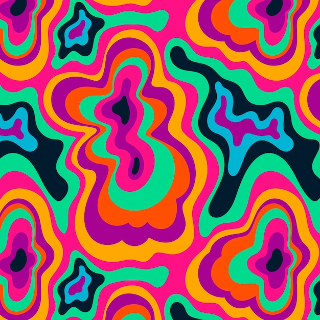 Hand drawn flat groovy psychedelic pattern