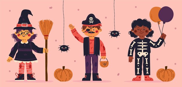 Hand drawn flat halloween kids collection