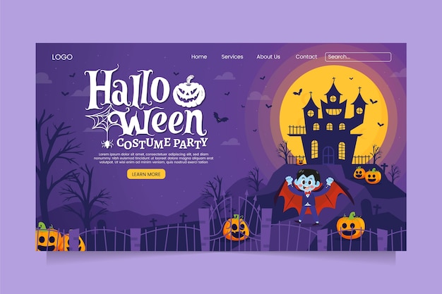 Hand drawn flat halloween landing page template