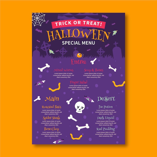 Hand drawn flat halloween menu template