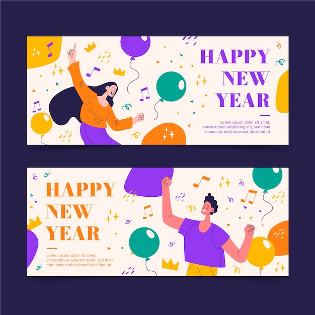 Free Vector hand drawn flat happy new year 2022 horizontal banners set