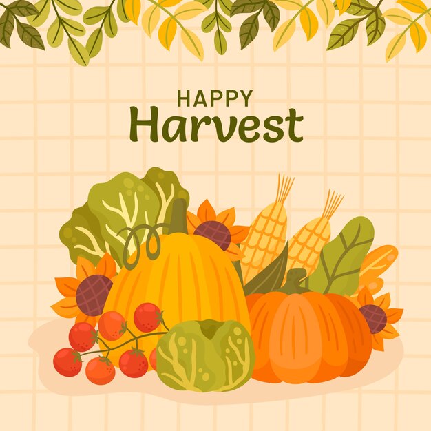 Hand drawn flat harvest festival illustration