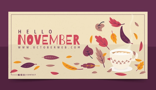 Hand drawn flat hello november banner