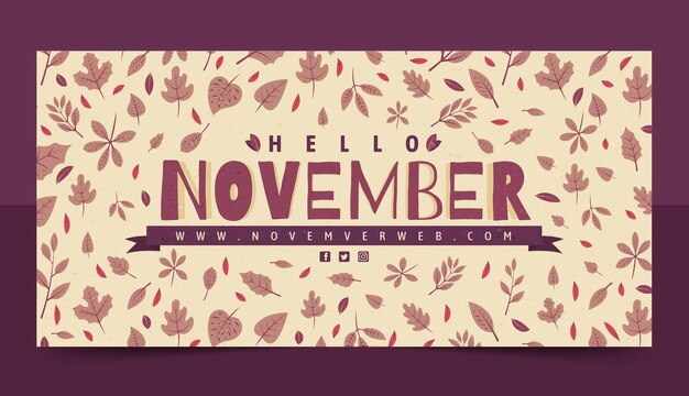 Hand drawn flat hello november banner