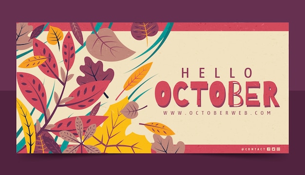 Hand drawn flat hello october banner