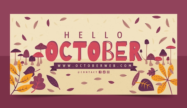 Hand drawn flat hello october banner