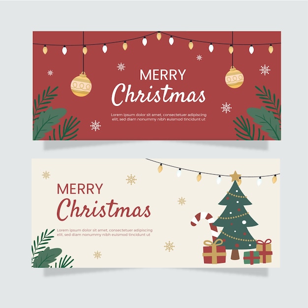 Free Vector hand drawn flat horizontal christmas banners set