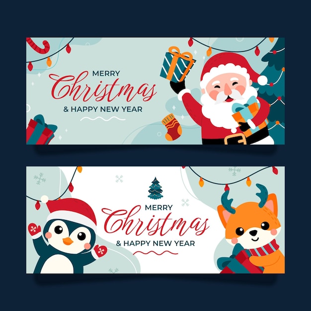 Free vector hand drawn flat horizontal christmas banners set