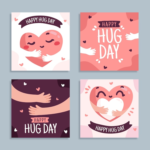 Free Vector hand drawn flat hug day instagram posts collection