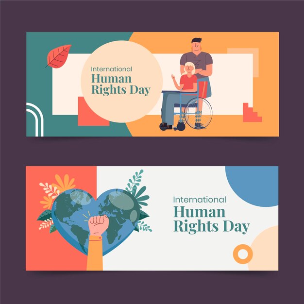 Hand drawn flat international human rights day horizontal banners set