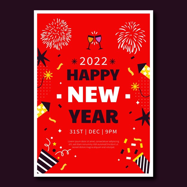 Hand drawn flat new year greeting card template