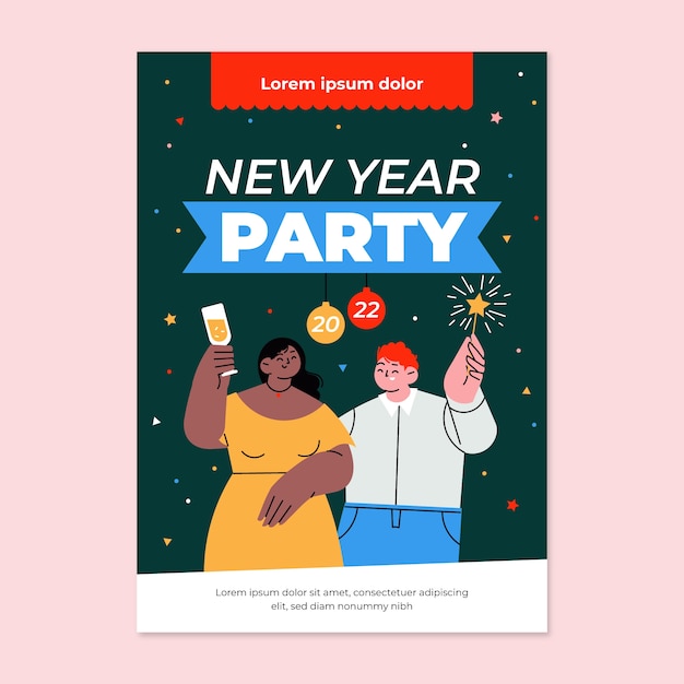 Free Vector hand drawn flat new year party flyer template