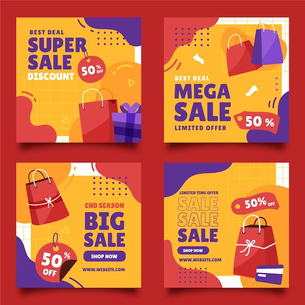 Free Vector hand drawn flat sale instagram post collection