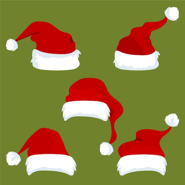 Free vector hand drawn flat santa's hat collection