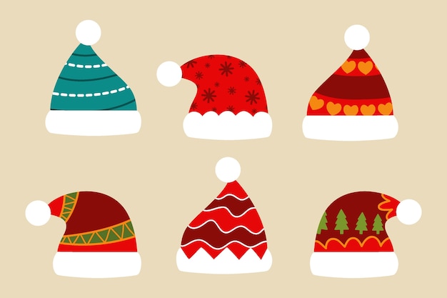 Free vector hand drawn flat santa's hat collection