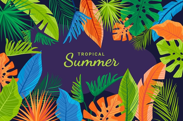 Hand drawn flat summer tropical background