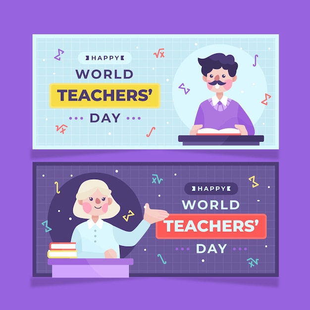 Free Vector hand drawn flat teachers' day horizontal banners set