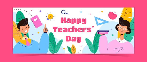 Hand drawn flat teachers' day social media cover template