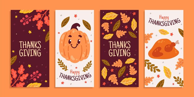 Hand drawn flat thanksgiving instagram stories collection