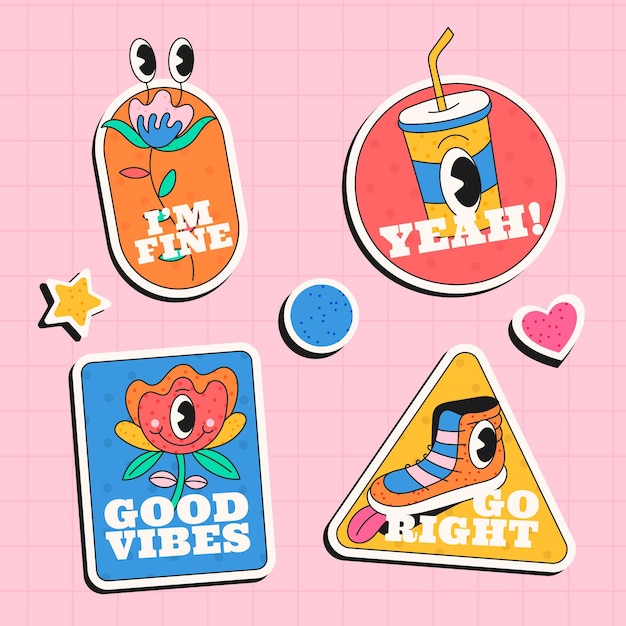 Free vector hand drawn flat trendy cartoon badges and labels