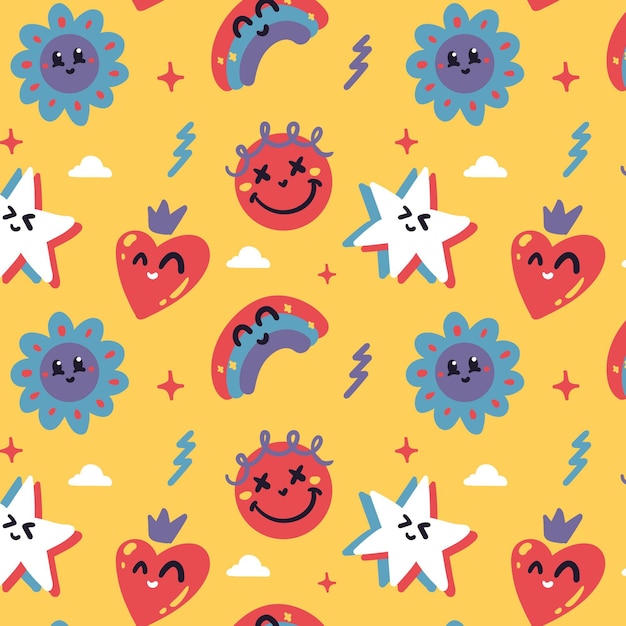 Free vector hand drawn flat trendy cartoon pattern design