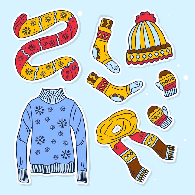 Hand drawn flat winter clothes and essentials collection