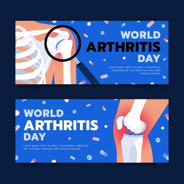 Free Vector hand drawn flat world arthritis day horizontal banners set