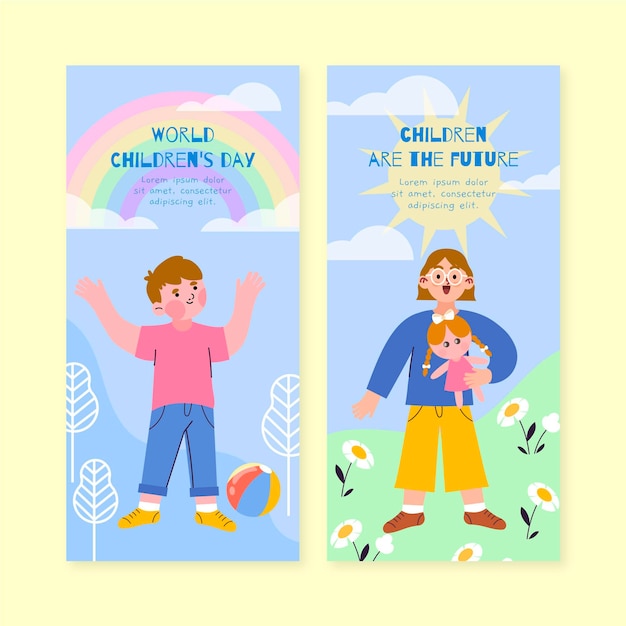 Free Vector hand drawn flat world children's day vertical banners set