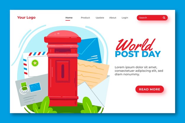 Hand drawn flat world post day landing page template