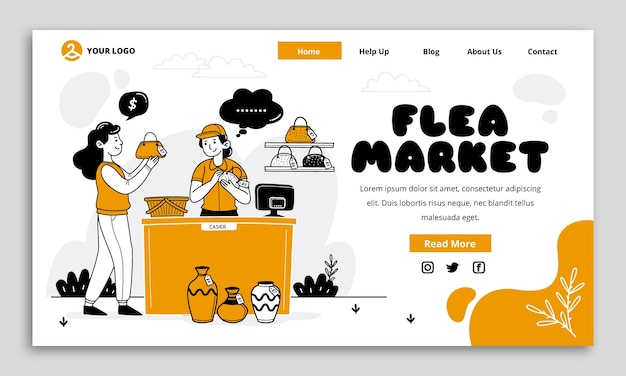 Free vector hand drawn flea market shopping landing page template