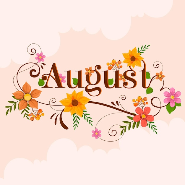 Free Vector hand drawn floral august lettering