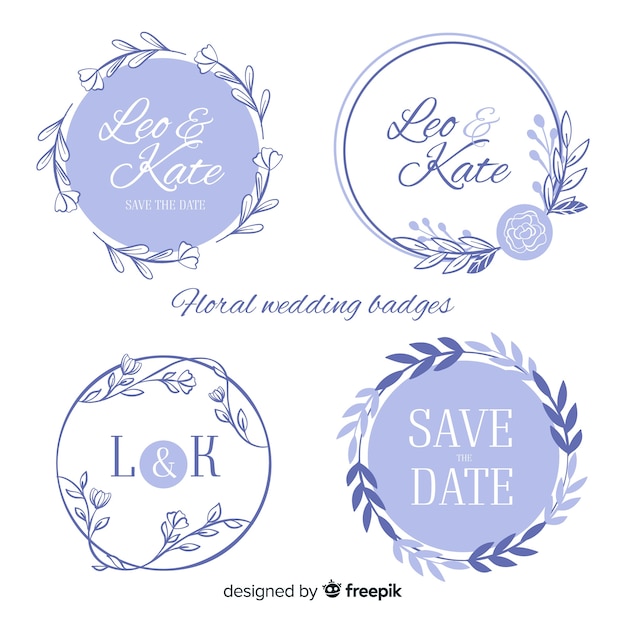 Hand drawn floral wedding badges