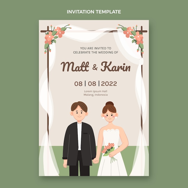 Free vector hand drawn floral wedding invitation