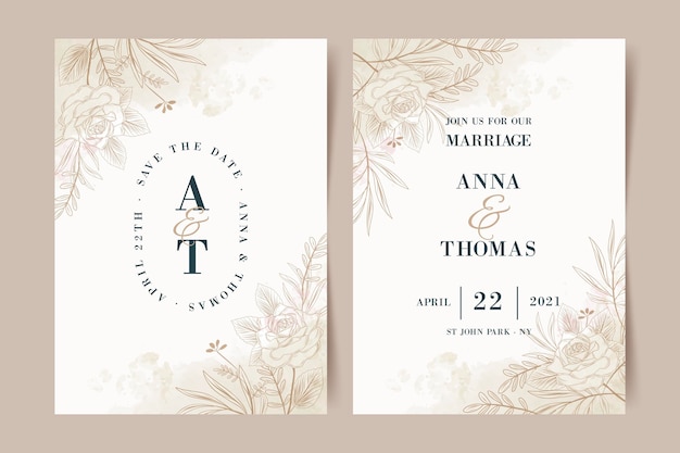 Free vector hand drawn floral wedding invitation