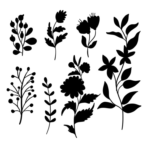 Hand drawn flower silhouette set